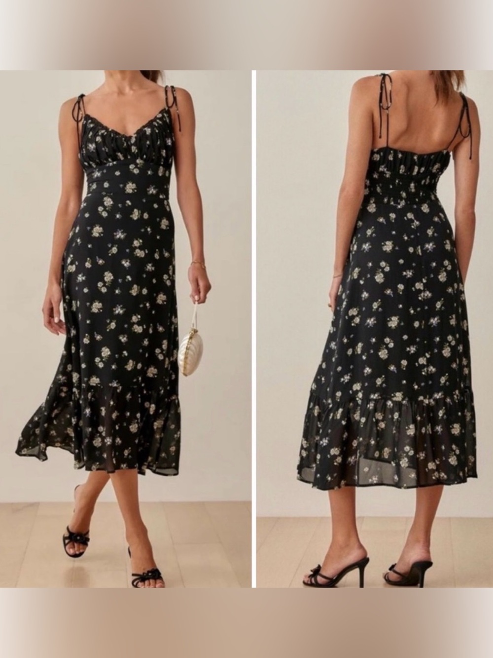 ⭐️ Discontinued Daisy Print! Reformation Black Emry Midi Floral Daisy Dress - 0